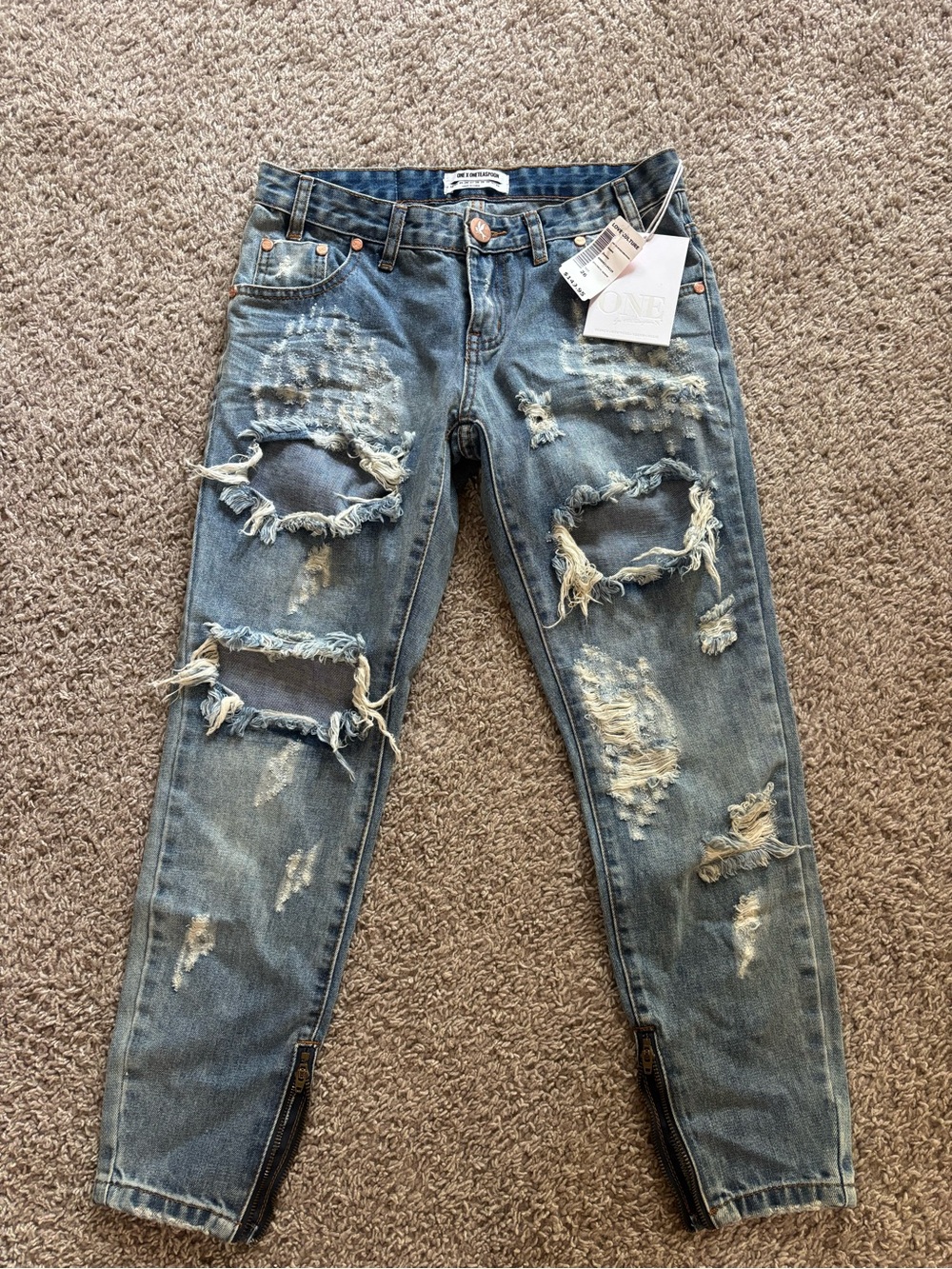 One Teaspoon Distressed Light Blue Boyfriend Jeans